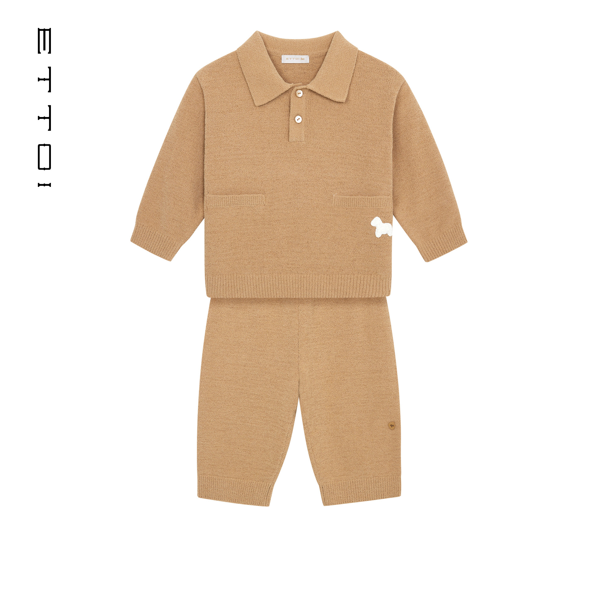 朗姿童装/ETTOI爱多娃儿童套装简约polo针织衫/裤子2025冬季新款