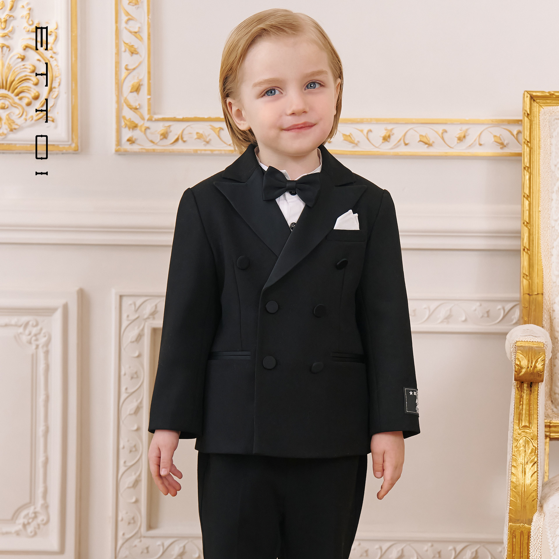 朗姿童装/ETTOI爱多娃儿童正装礼服男童黑色西装外套2025秋季新款