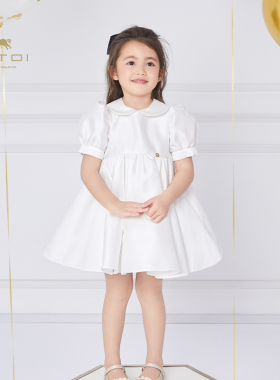 朗姿童装/ETTOI爱多娃儿童白色公主裙女童娃娃领连衣裙春季新款