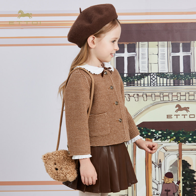 【100纯羊毛】ETTOI爱多娃女童英伦风外套经典千鸟格上衣冬季新款,童装/婴儿装/亲子装,普通外套,淘宝优惠券,粉丝福利购,淘宝优惠卷