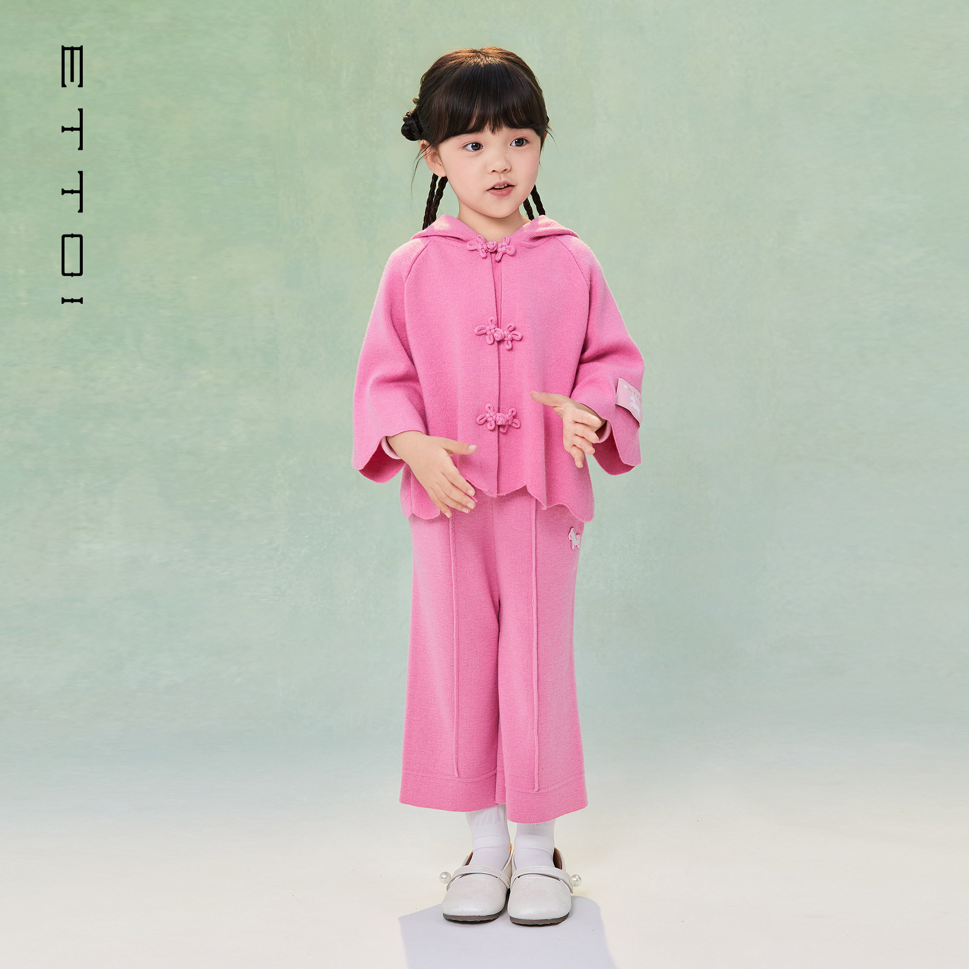 【绵羊毛】ETTOI爱多娃女童套装新中式斗篷外套/阔腿裤子春季新款