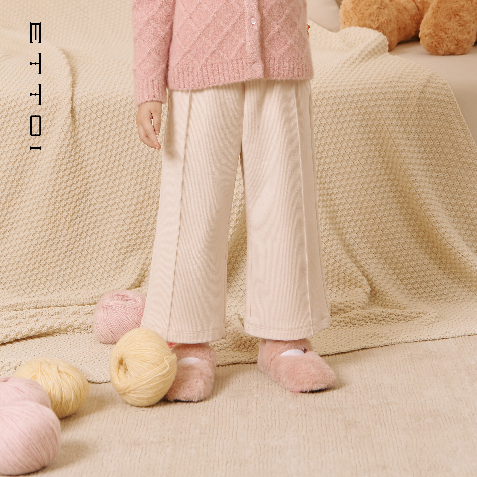 朗姿童装/ETTOI爱多娃男女童直筒裤子百搭灯芯绒长裤2025冬季新款