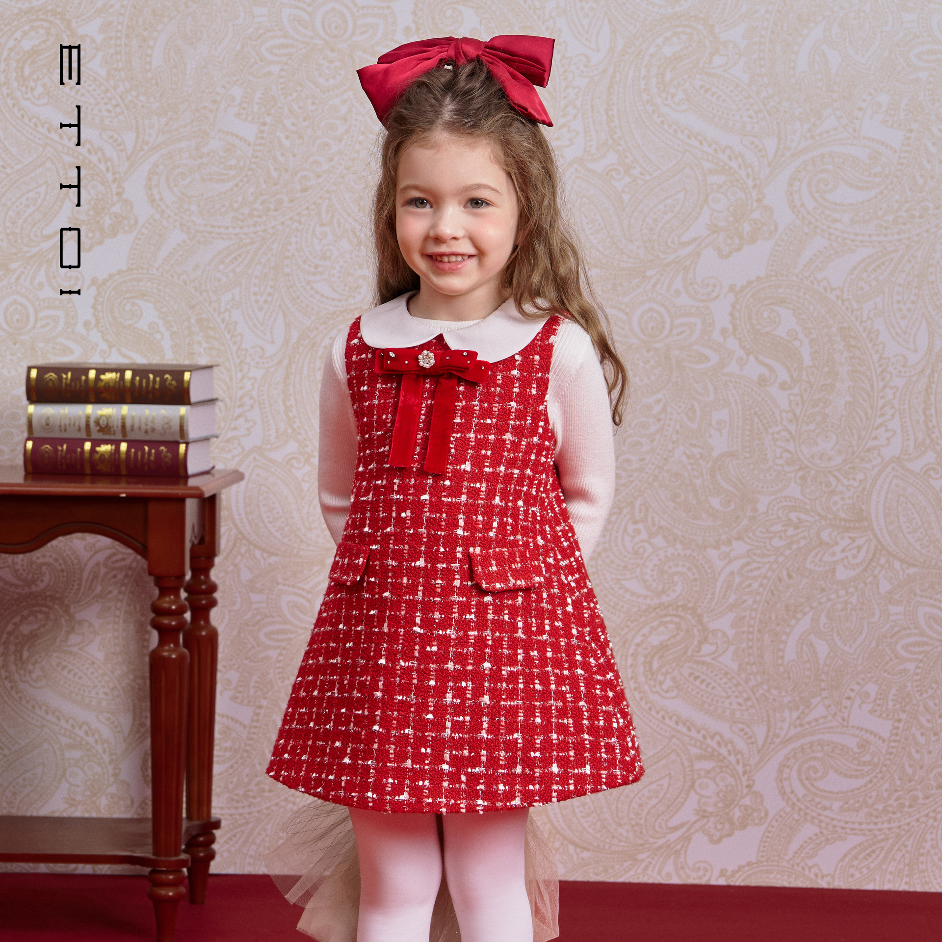 朗姿童装/ETTOI爱多娃女童小香风新年红色无袖连衣裙2026春季新款