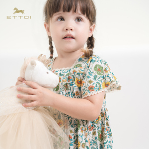 朗姿童装/ETTOI爱多娃女童碎花短袖连衣裙儿童田园风公主裙夏新款