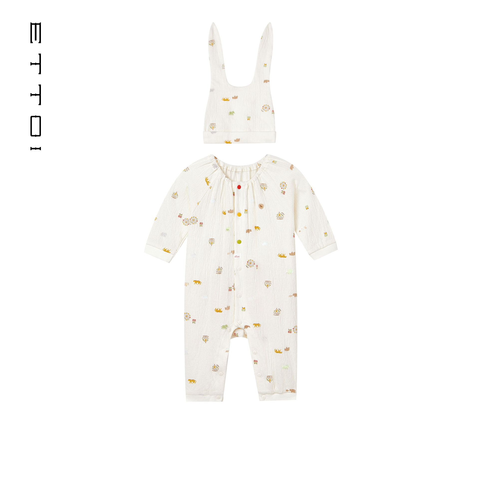 【朗姿集团】ETTOI爱多娃2025秋新款可爱印花长袖连身衣帽子套装