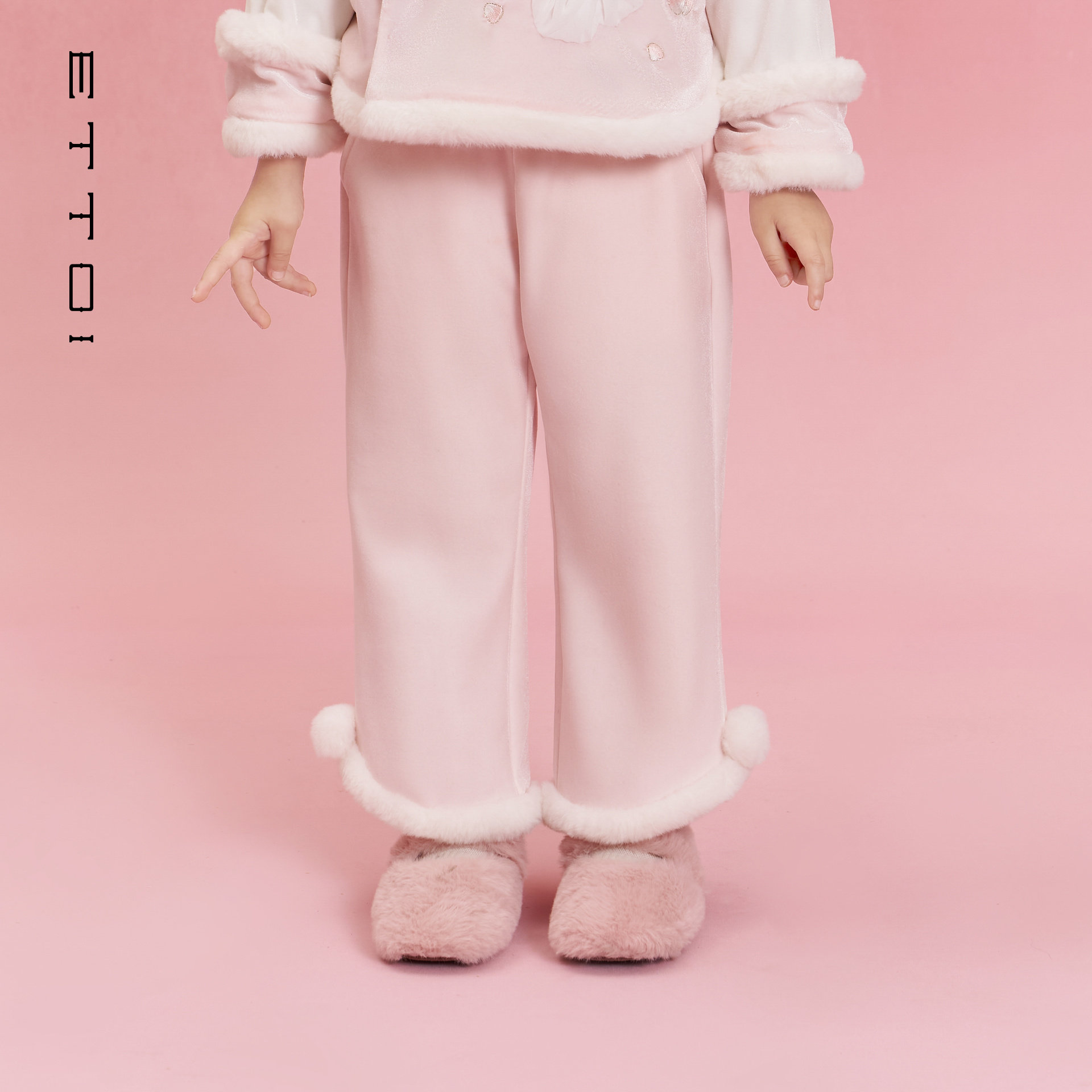 朗姿童装/ETTOI爱多娃女童新中式阔腿高级感丝绒裤子2025冬季新款