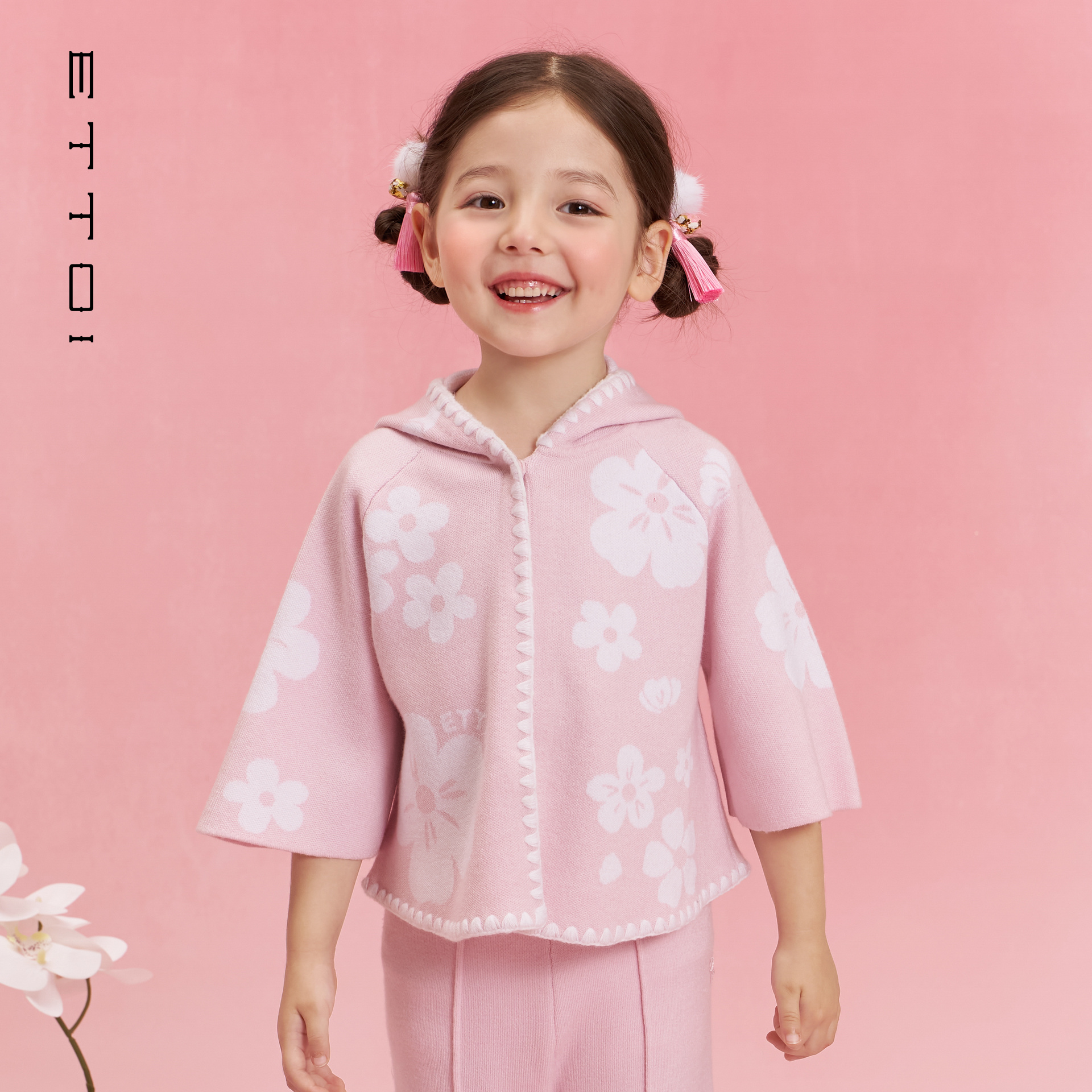 【绵羊毛】ETTOI爱多娃儿童毛衣女童新中式短外套2025年冬季新款