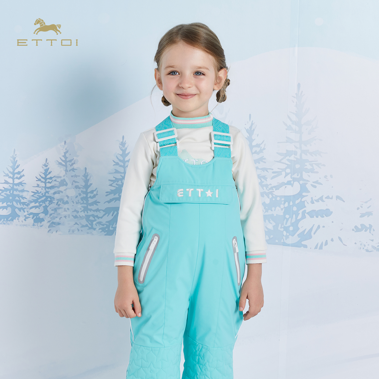 【朗姿集团】ETTOI爱多娃女童冬季新款女童加厚时尚运动背带裤