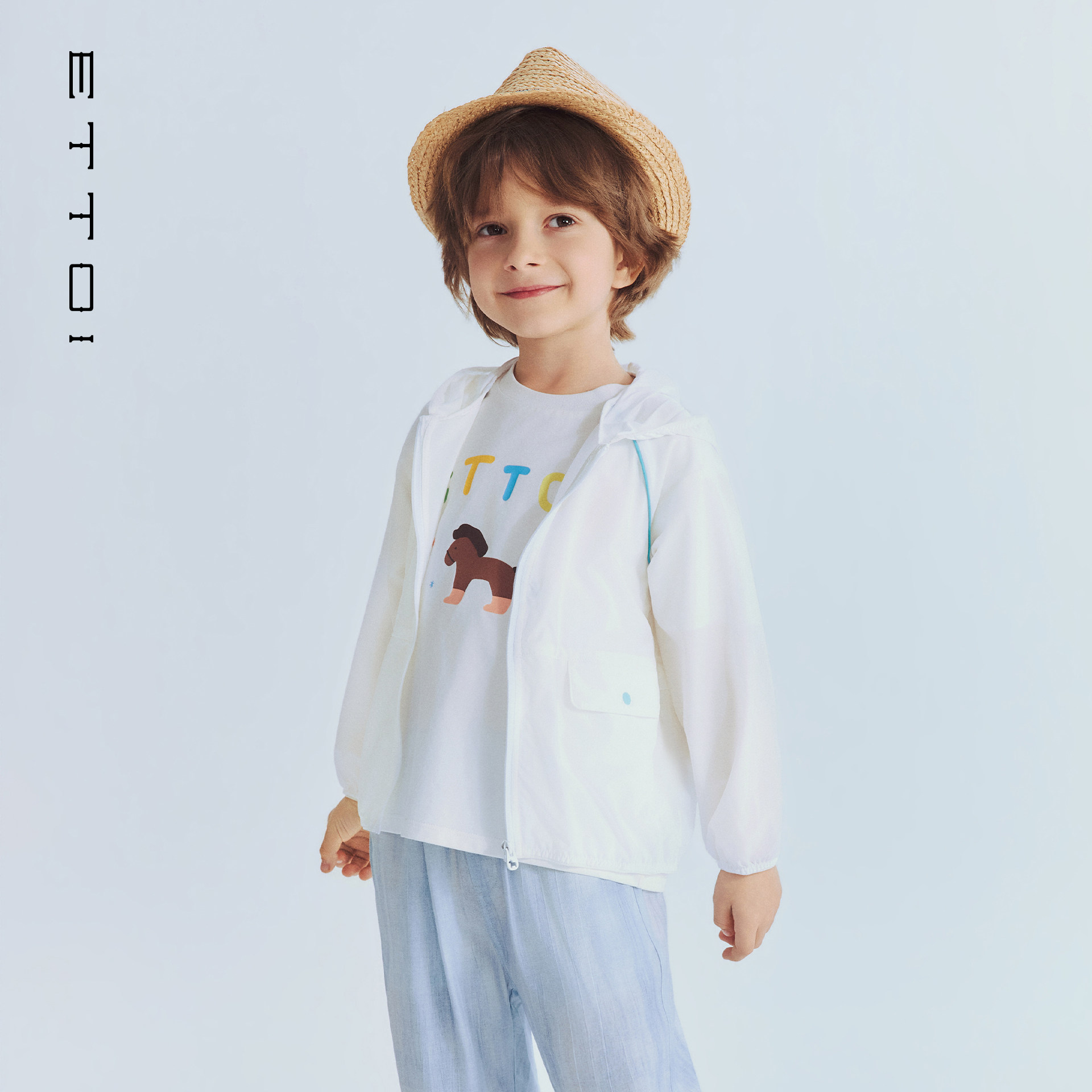 【抗紫外线UPF50+】ETTOI爱多娃男童白色防晒外套2026年夏季新款