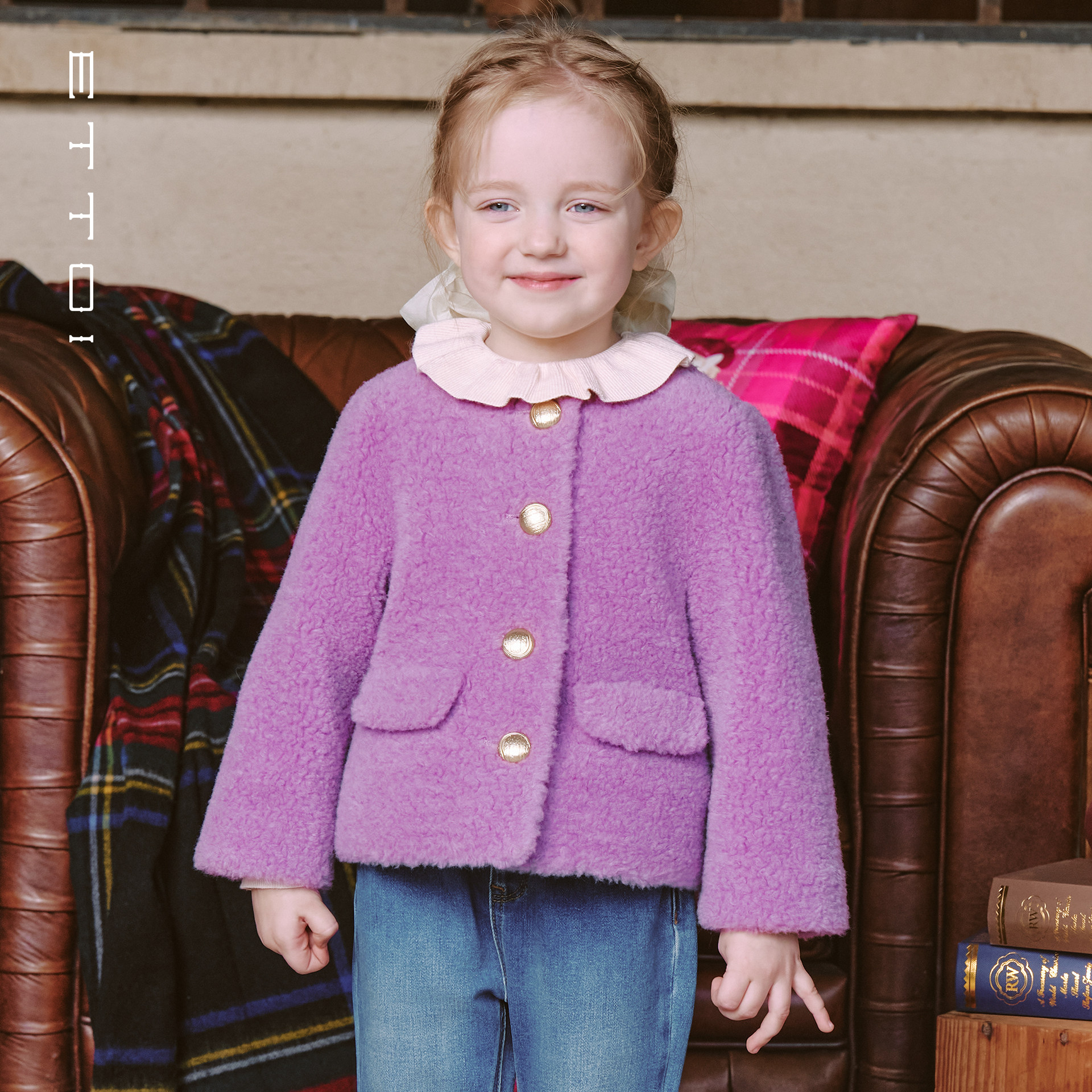 【绵羊毛】ETTOI爱多娃儿童短外套女童毛毛保暖上衣2025冬季新款,童装/婴儿装/亲子装,呢大衣,淘宝优惠券,粉丝福利购,淘宝优惠卷