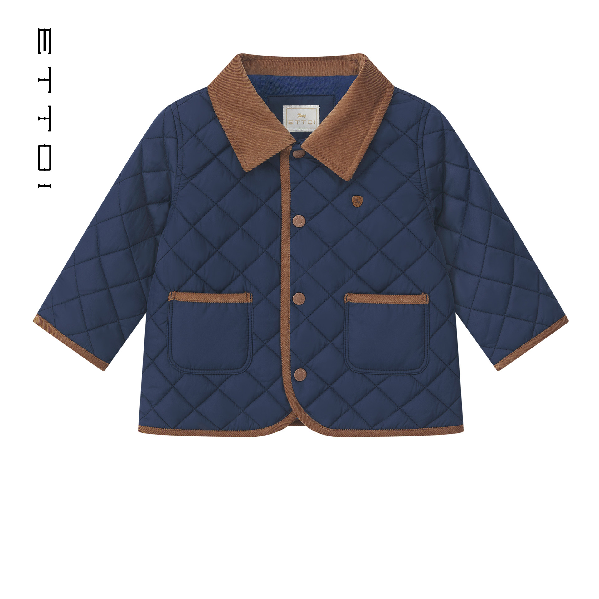 朗姿童装/ETTOI爱多娃儿童棉服男童撞色菱格复古外套2025秋季新款
