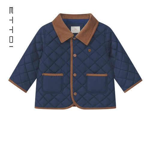 朗姿童装/ETTOI爱多娃儿童棉服男童撞色菱格复古外套2025秋季新款