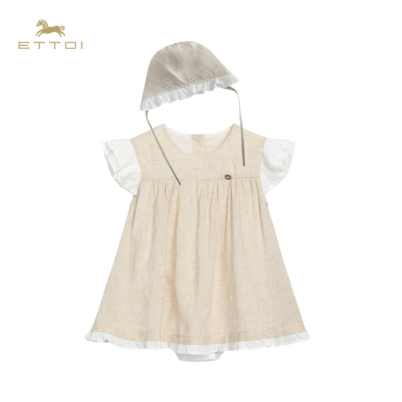 【莱赛尔+亚麻】ETTOI爱多娃女童宝宝包屁衣新生婴儿爬服夏季新款