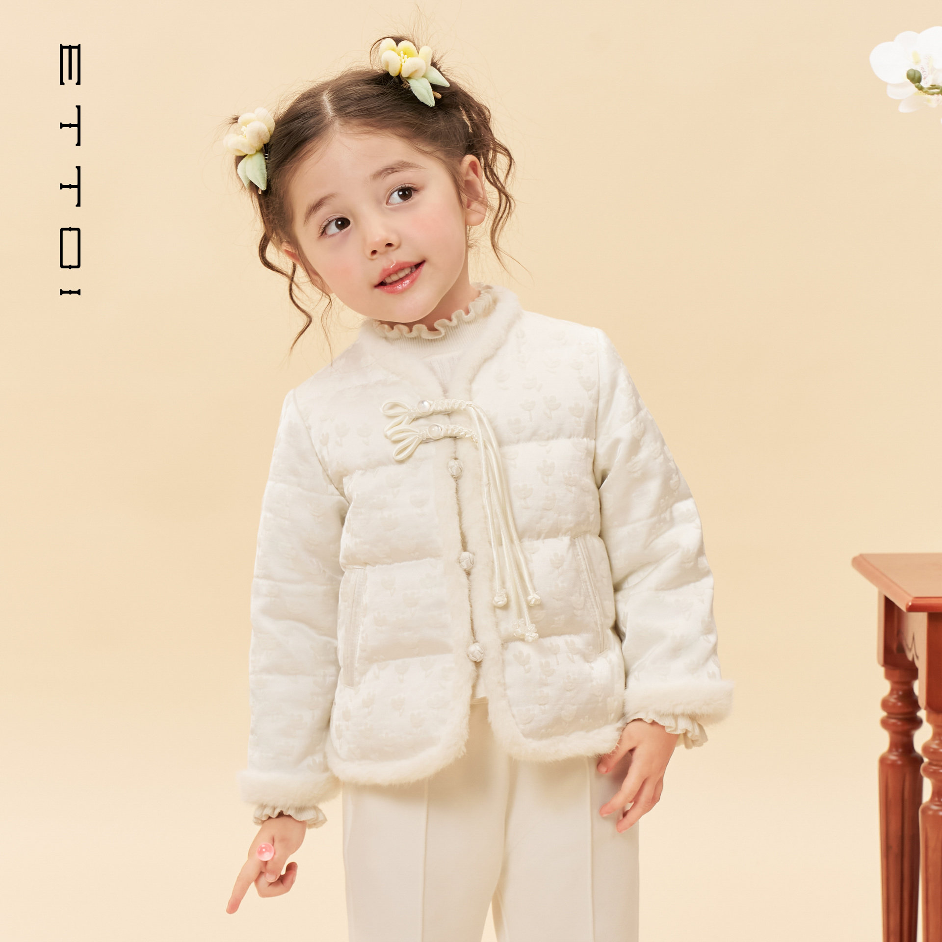 朗姿童装/ETTOI爱多娃儿童棉服女童新中式保暖外套2025年冬季新款