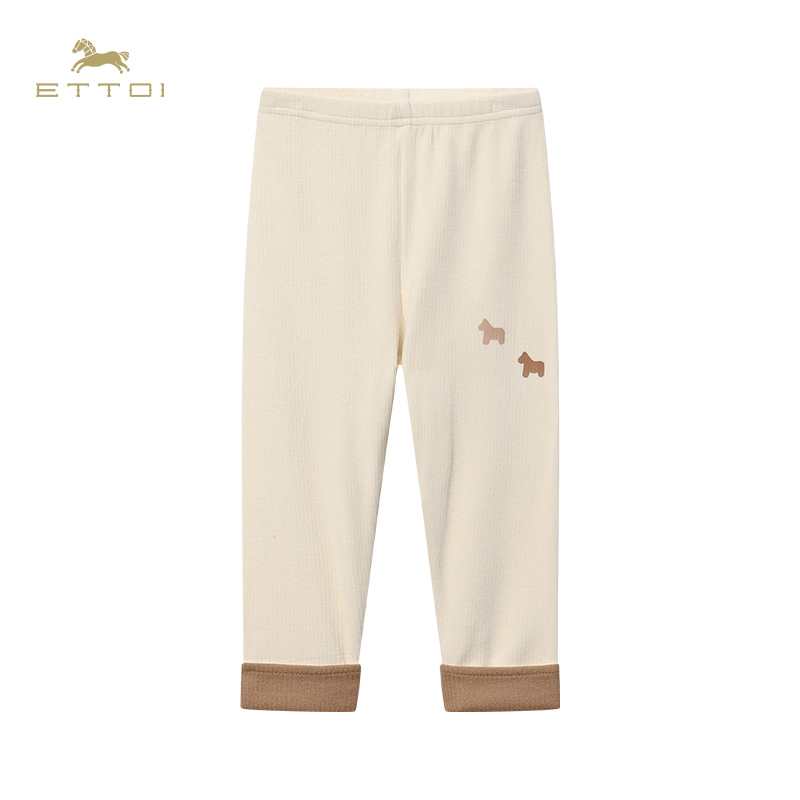 【朗姿集团】ETTOI爱多娃儿童米白色打底裤可爱印花舒适条纹百搭