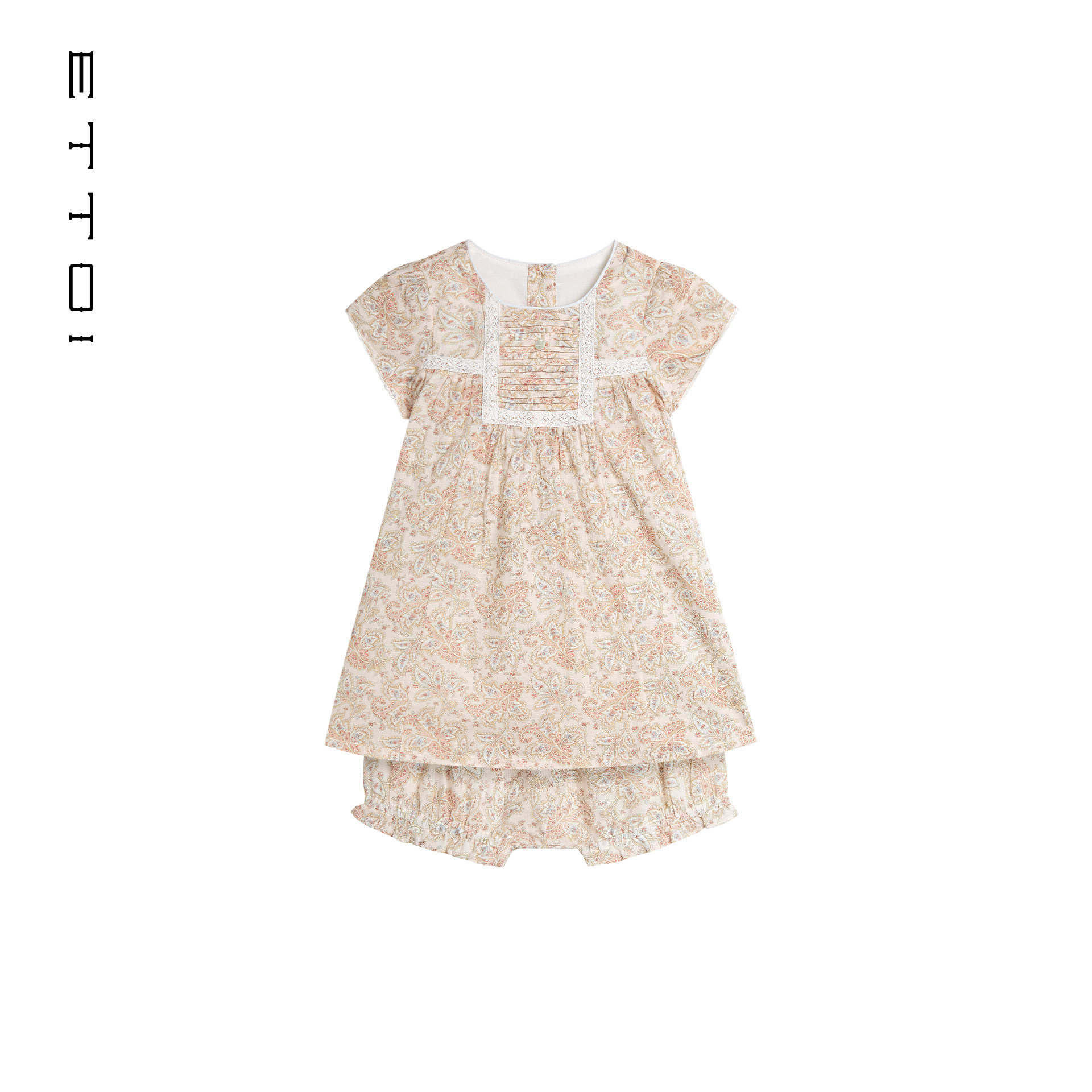 朗姿女装/ETTOI爱多娃幼童复古印花波点裙子婴儿连衣裙两件套装