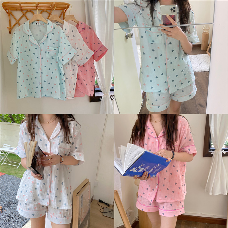 Summer new short sleeve shorts cotton hemp home wear pajamas set