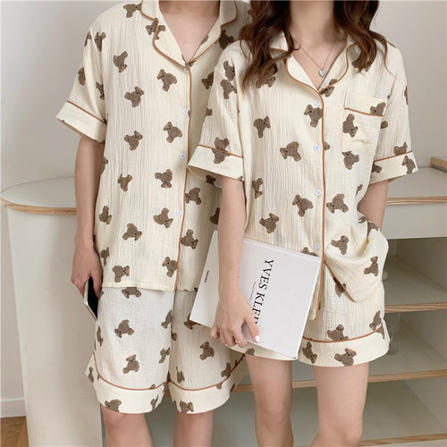 Korean cartoon home wear pajamas Casual Short Sleeve Shorts Set