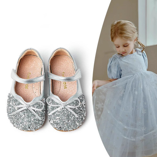 真皮女童水晶鞋公主鞋