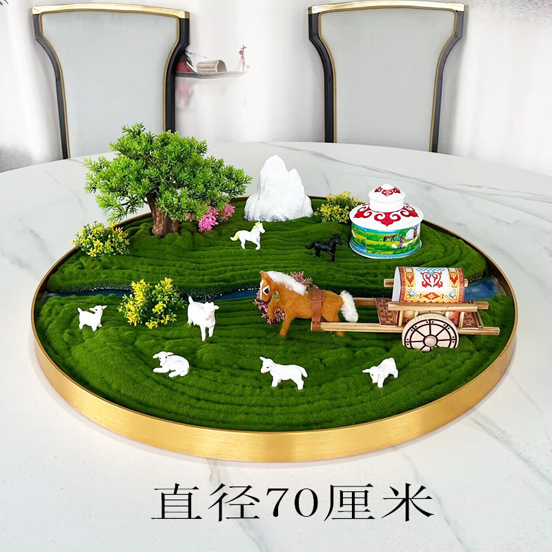 酒店餐桌中间沙盘摆件大圆桌转盘造景装饰花饭店包厢微缩景观摆花