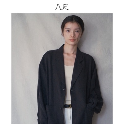 黑色铜氨亚麻衬衫式西装夹克冬季