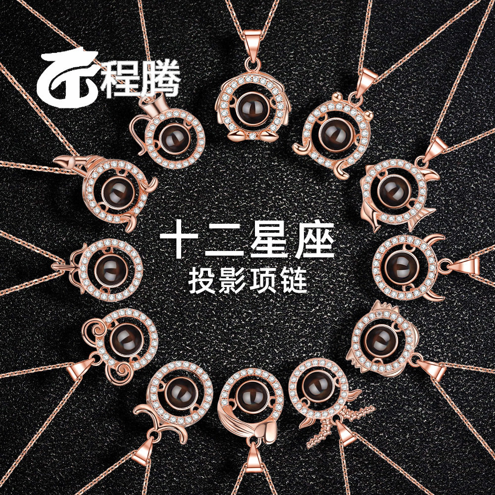 12星座项链女925银100种语言我爱你微雕定制文字图片投影生日礼物