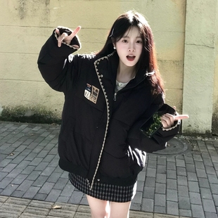 2025冬季新款羽绒棉服女小个子韩版宽松棉袄加厚保暖刺绣棉衣外套