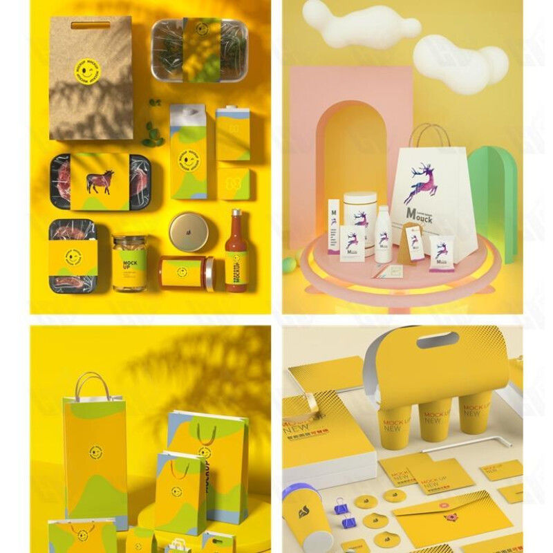 纸盒包装高端礼盒样机化妆品手提纸袋VI展台场景贴图设计psd素材