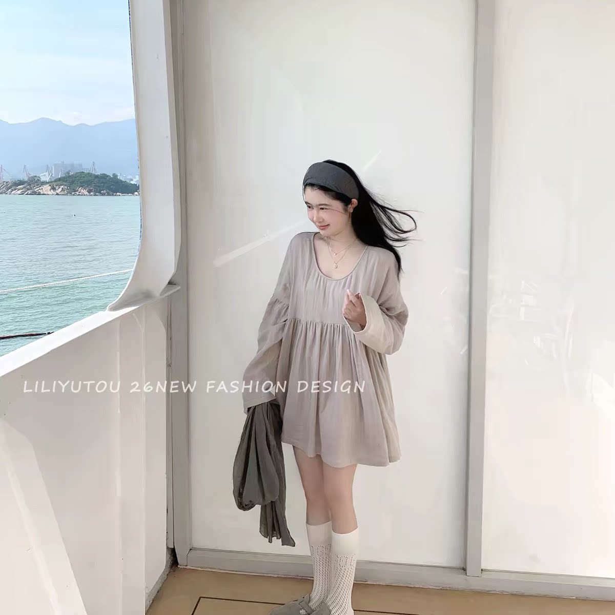 淡人风叠穿裤子女长袖娃娃裙