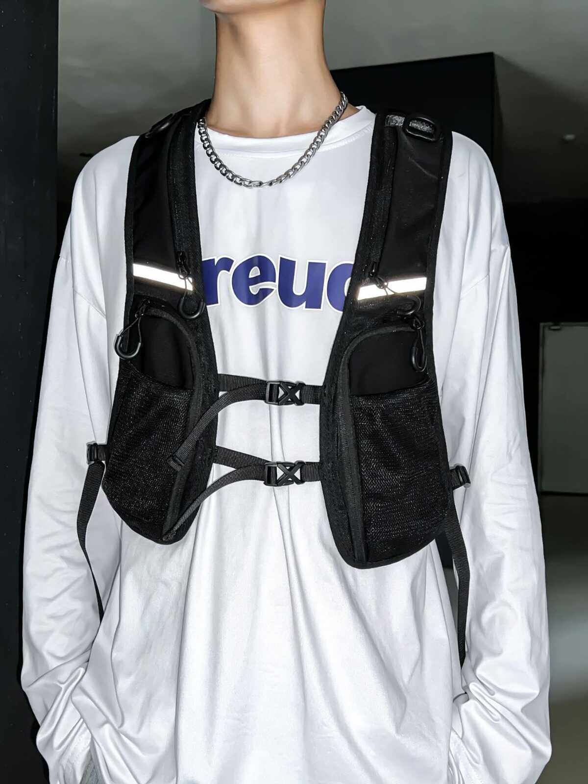 RUNNING VEST BAG COOL DARK FUNCTIONAL WIND TACTICAL CARGO VEST VEST BAG REFLECTIVE LIGHT RIDING RUNNING