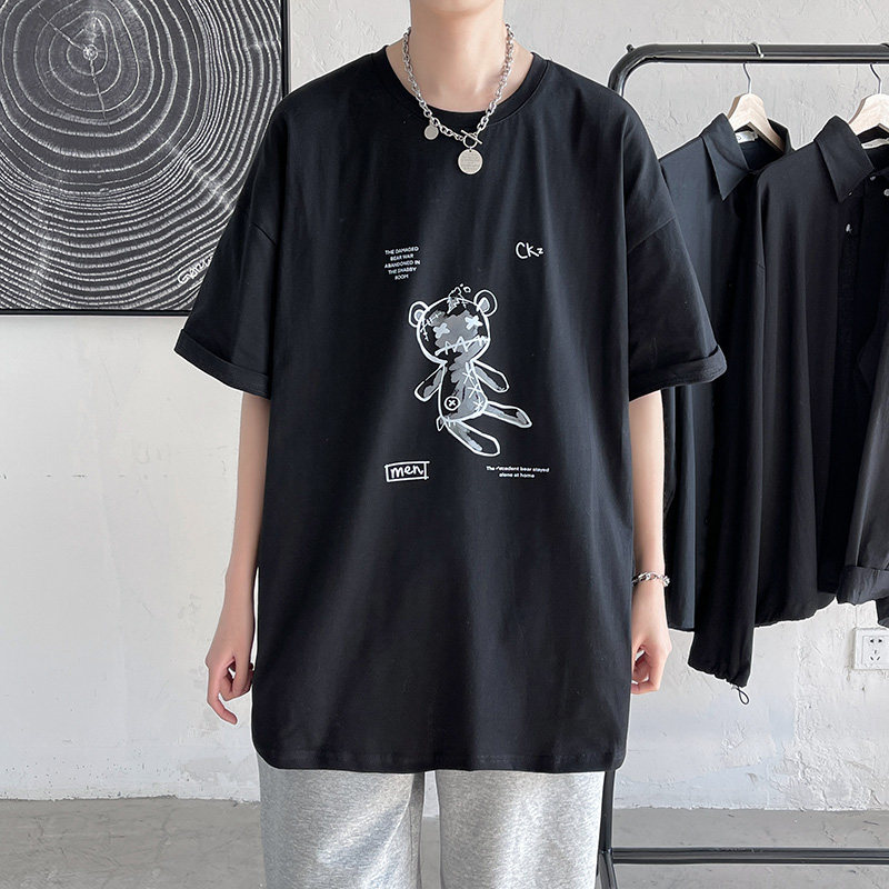短句-2021夏季小熊T恤男潮牌男女情侣装ins潮牌宽松上衣C417-T04,男装T恤,电商A058-1（原电商C417）
