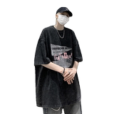 wassupcandy短袖t恤男夏季水洗做旧重磅高街潮牌宽松大码五分袖，男装T恤，电商A058-1（原电商C417）