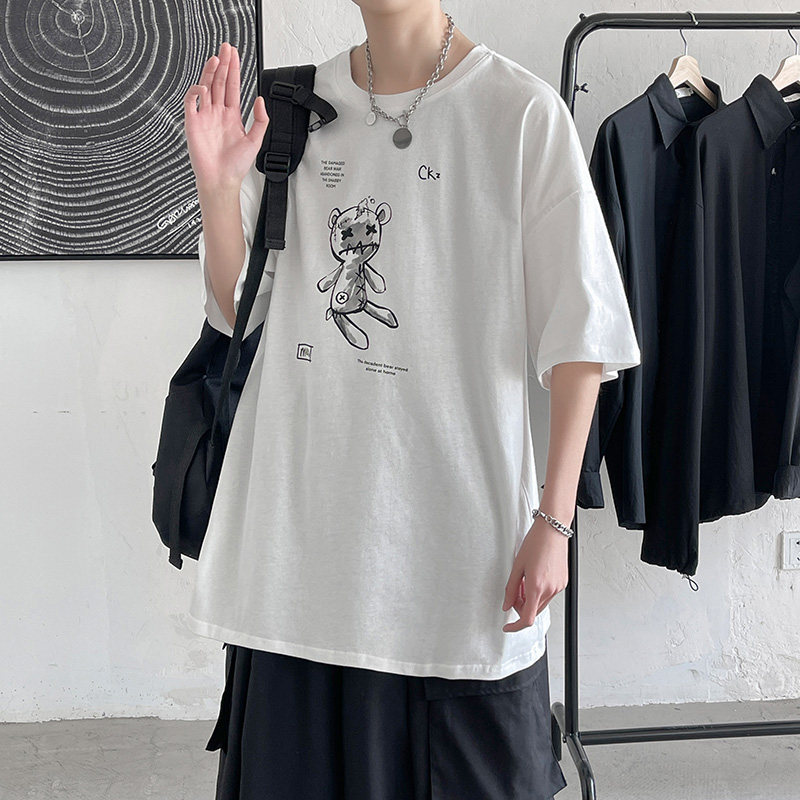 短句-2021夏季小熊T恤男潮牌男女情侣装ins潮牌宽松上衣C417-T04,男装T恤,电商A058-1（原电商C417）