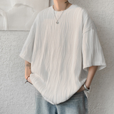 T50-P35-控58高品质夏季褶皱冰丝短袖T恤男潮流宽松高级感半袖，男装T恤，电商A058-1（原电商C417）