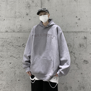 WY118-P70控98抖音480克春季美式高街重磅麂皮绒刺绣连帽卫衣外套图片