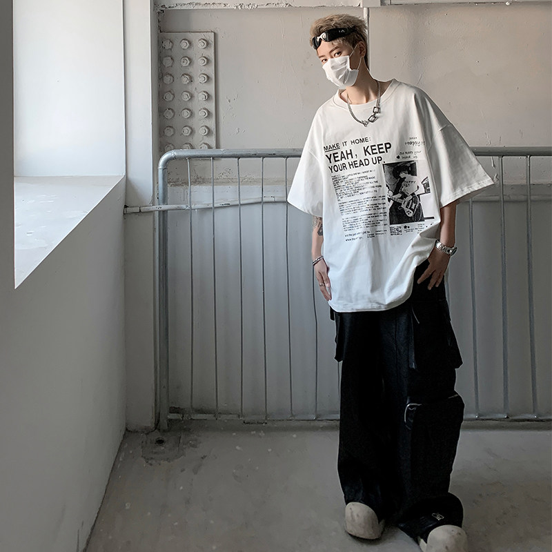 T255-P30控48夏季欧美高街宽松字母人物印花短袖T恤男,男装T恤,电商A058-1（原电商C417）