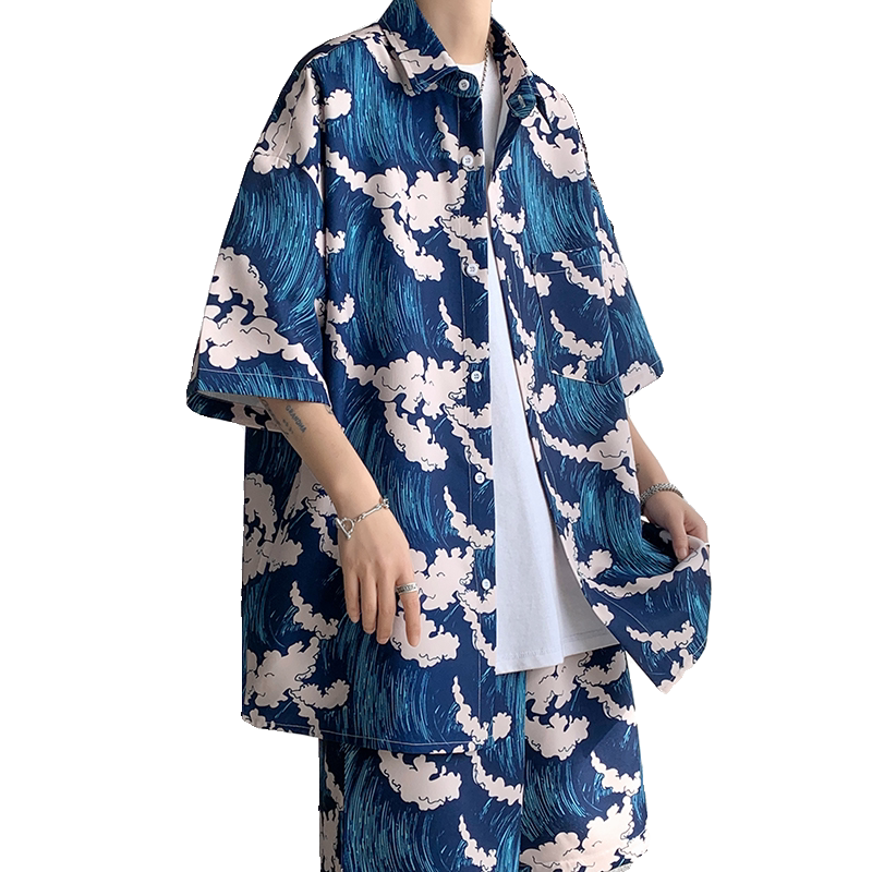 CS1898-特P35控48夏季夏威夷海边冰丝花衬衫男短袖外套,男装T恤,电商A058-1（原电商C417）