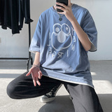 短句青蛙印花短袖t恤男女夏装情侣纯棉学生宽松上衣C417-T03-P25，男装T恤，电商A058-1（原电商C417）
