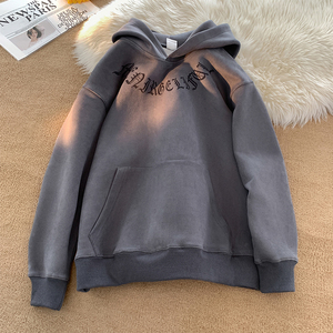 WY137-特批45控68 400克抖音品 秋季重磅麂皮绒烧花连帽卫衣外套图片