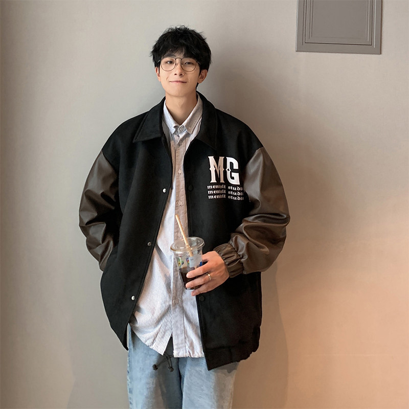 JK8817-P105控138抖音品23秋季美式复古麂皮绒拼皮夹克外套,男装夹克,电商A058-1（原电商C417）