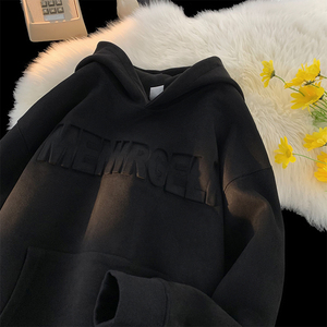 WY141-特P50控78 400克抖音品 秋季重磅麂皮钢印连帽卫衣外套图片