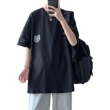 短句-ins后背小熊印花短袖t恤男女情侣纯棉学生T恤白C417-T02-P25，男装T恤，电商A058-1（原电商C417）