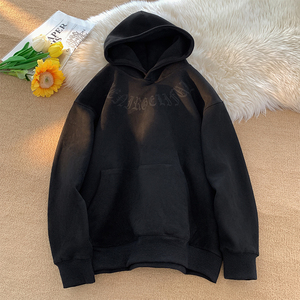 WY137-特批45控68 400克抖音品 秋季重磅麂皮绒烧花连帽卫衣外套图片
