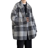 FY999-P100秋冬中长款西装领格子呢料风衣外套潮流宽松呢子外套，男装西服套装，电商A058-1（原电商C417）