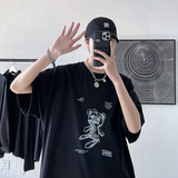 短句-2021夏季小熊T恤男潮牌男女情侣装ins潮牌宽松上衣C417-T04，男装T恤，电商A058-1（原电商C417）