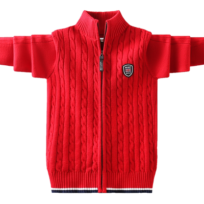 纯棉毛衣男童拉链红色加绒男冬季