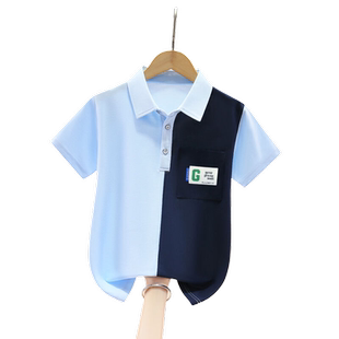 男童短袖t恤撞色洋气酷帅儿童大童带领POLO衫夏季男孩体恤新款男