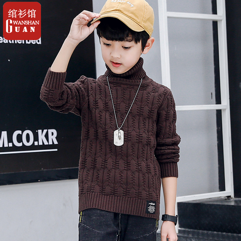保暖粗针中大童线衫双翻领毛衣