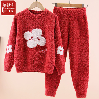 女童家居服套装冬季睡衣两件套
