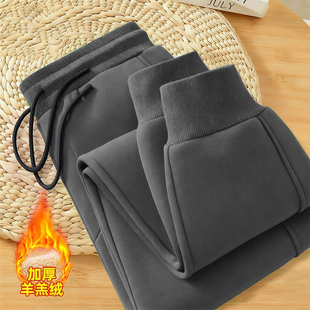 加绒加厚保暖百搭休闲裤 羊羔绒卫裤 纯色抽绳束脚运动裤 秋冬季 男士